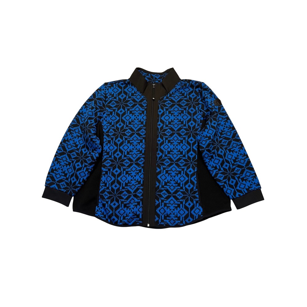 Talbots Blue Black Fair Isle Full Zip Mock Neck Cozy Nordic Jacket Size 3X
